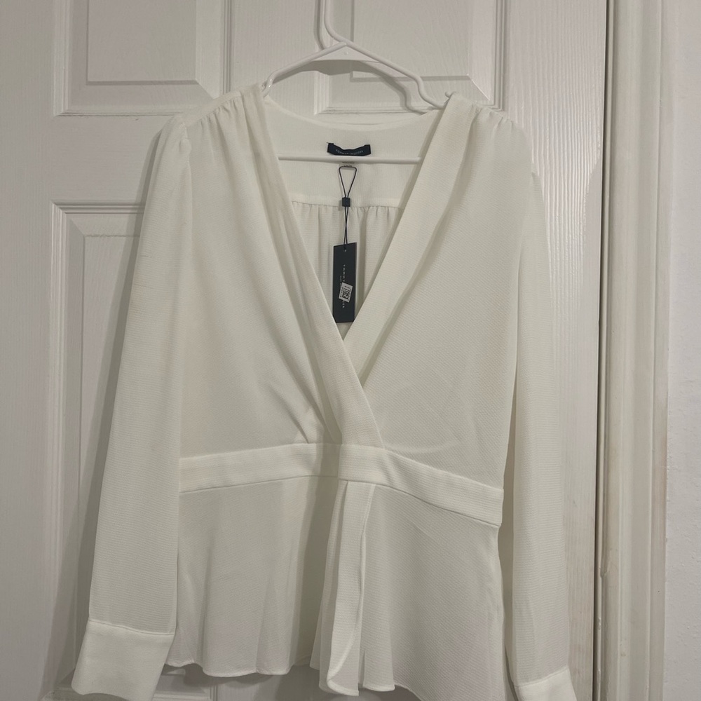 Tommy Hilfiger Cream Long Sleeve Wrap Peplum Blouse